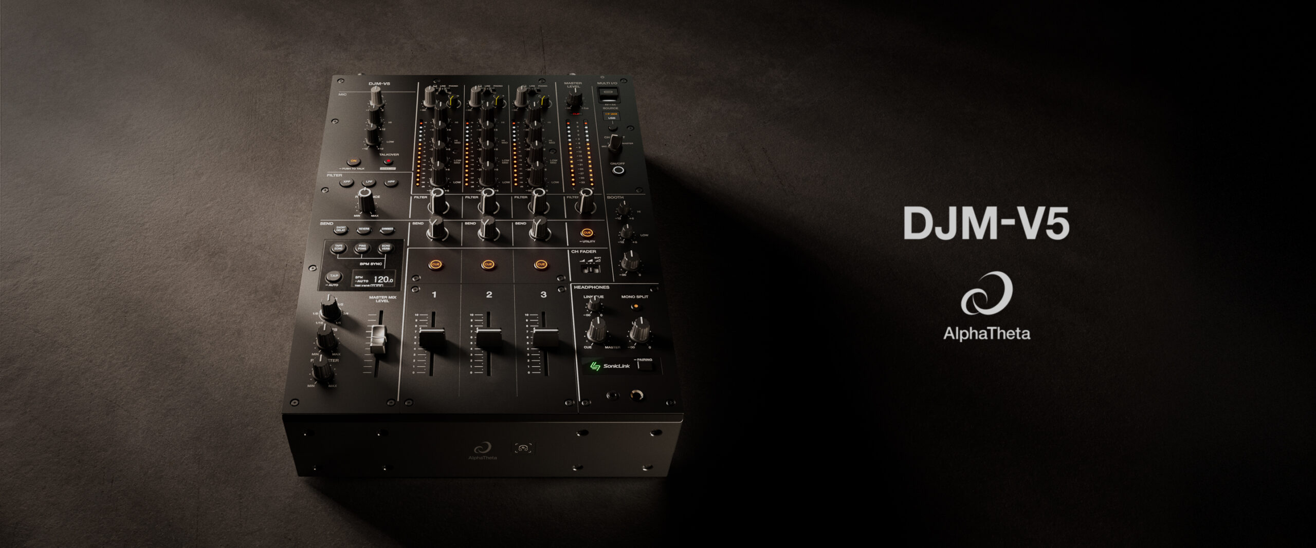 The DJM-V5 from AlphaTheta: 3 channels, 4-band EQ, V10 sound – no